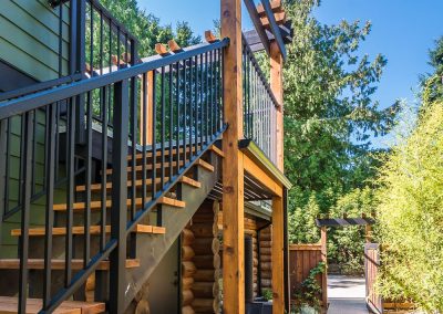Log Renovation Nanoose: Exterior Staircase with Cedar Arbour