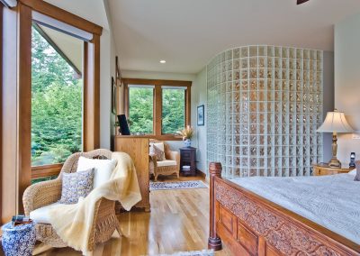 Nanoose Bay Platinum Built Green home, Fairwinds: Master with glass block