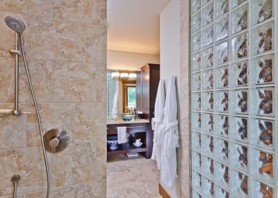 Nanoose Bay Platinum Built Green home, Fairwinds: Shower with glass block