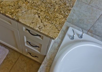 Nanoose Custom Home: Built Green Gold: Cabinetry bath transition