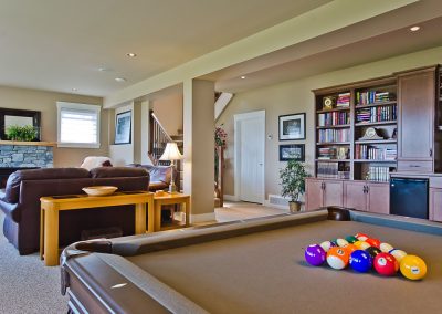 Nanoose Custom Home: Built Green Gold: Basement with pool table