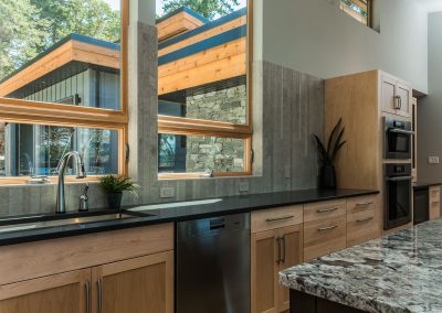 Oceanfront Nanoose Built Green Custom: Maple Cabinets Ceaserstone Raven