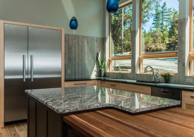 Oceanfront Nanoose Built Green Custom: Butcher Block Tiered Island